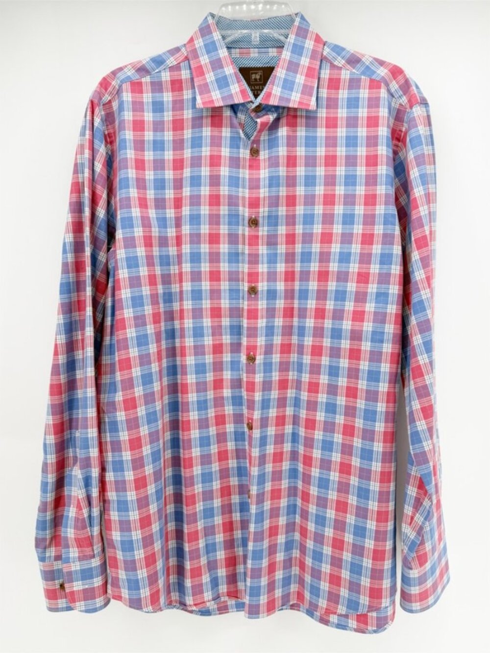 Tattersall London Men’s L Button Down Shirt Check Plaid Cotton 16.5 Neck
